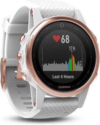 Garmin fenix 5s, Premium and Rugged Smaller-Sized Multisport GPS Smartwatch, Sapphire Glass, Rose Gold/White