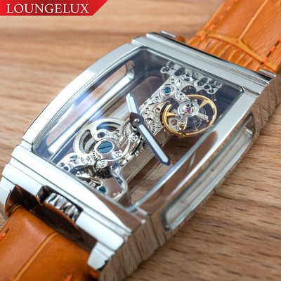 Mens Silver Bridge Manual Mechanical Watch - Orange Leather DIASTERIA 1688