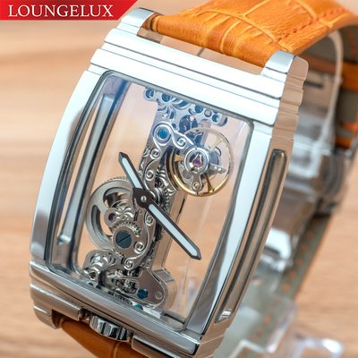 Mens Silver Bridge Manual Mechanical Watch - Orange Leather DIASTERIA 1688