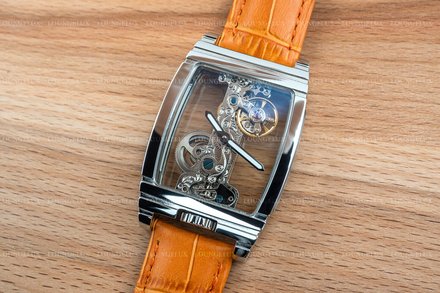 Mens Silver Bridge Manual Mechanical Watch - Orange Leather DIASTERIA 1688