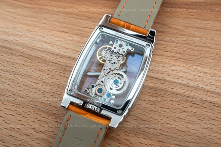 Mens Silver Bridge Manual Mechanical Watch - Orange Leather DIASTERIA 1688