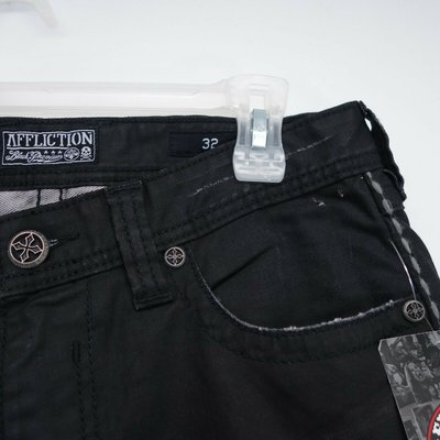 New Affliction Mens Cooper Black Straight Leg Regular Fit Denim Jeans Sz 32 x 33