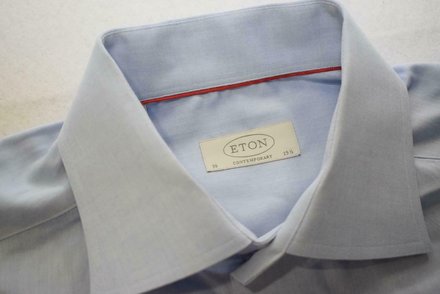 Eton Designer Dress Shirt Blue Long Sleeve French Cuff Mens Size 15.5 Medium