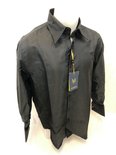 Mens MANZINI Button Up Dress Shirt BLACK ELEGANT PAISLEY SHINNY FRENCH CUFF 314