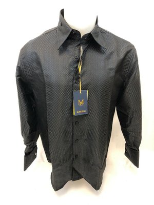 Mens MANZINI Button Up Dress Shirt BLACK ELEGANT PAISLEY SHINNY FRENCH CUFF 314