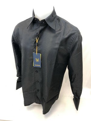 Mens MANZINI Button Up Dress Shirt BLACK ELEGANT PAISLEY SHINNY FRENCH CUFF 314