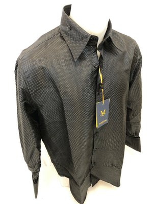 Mens MANZINI Button Up Dress Shirt BLACK ELEGANT PAISLEY SHINNY FRENCH CUFF 314