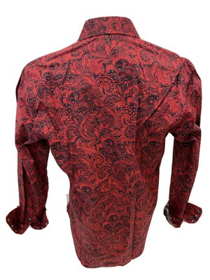 Mens RODEO WESTERN RED BLACK PAISLEY Long Sleeve Woven SNAP UP Shirt Cowboy 114