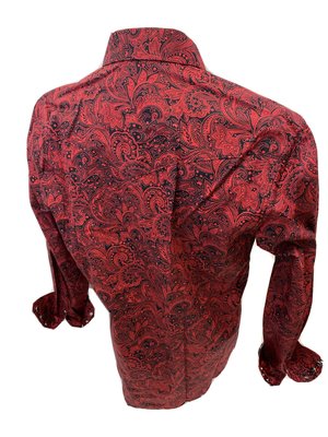 Mens RODEO WESTERN RED BLACK PAISLEY Long Sleeve Woven SNAP UP Shirt Cowboy 114