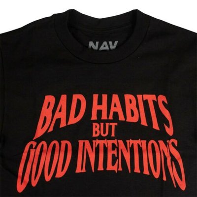 New VLONE x NAV Black 'Bad Habits but Good Intentions' T-Shirt Exclusive Tee